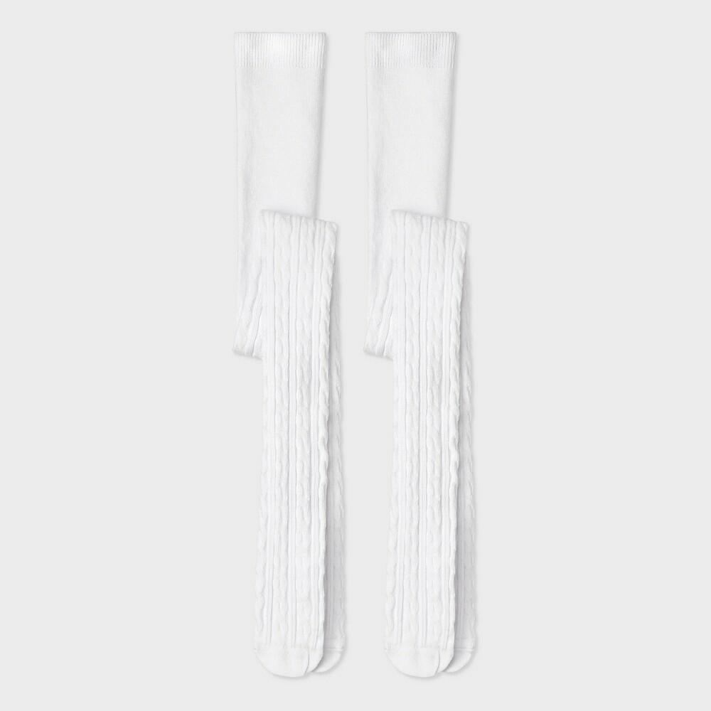Girls' 2pk Cotton Tights - Cat & Jack™ White M
