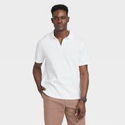 Goodfellow & Co Men's Regular Fit Short Sleeve Johnny Polo Shirt Large White)