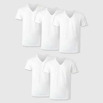 Hanes Premium Men's Short Sleeve V-Neck T-Shirt 5pk - White L: Tagless