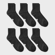 Men's 6pk Quarter Crew Socks - All In Motion Black 6-12