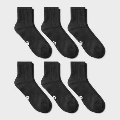 Men's 6pk Quarter Crew Socks - All In Motion Black 6-12