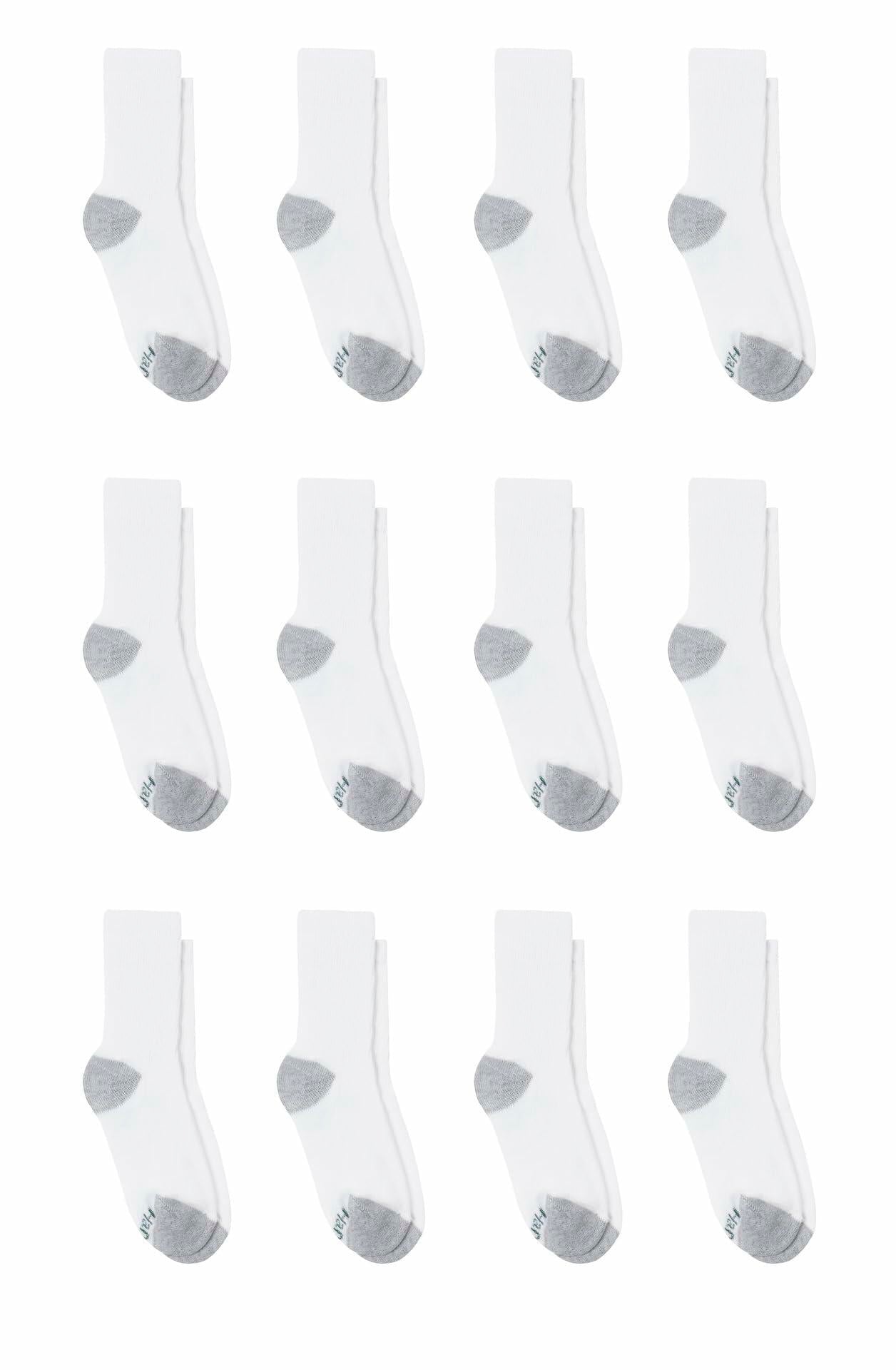Hanes Boys Socks, Double Tough Cushioned Crew 12-pair White/Grey Bottom, Large