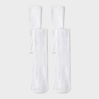 Girls' 2pk Cotton Tights - Cat & Jack™ Ivory S 4-6