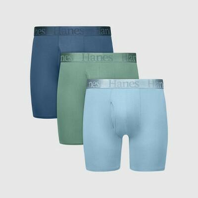 Hanes Premium Men's SuperSoft Boxer Briefs 3pk Teal Blue/Sage Green/Light Blue L