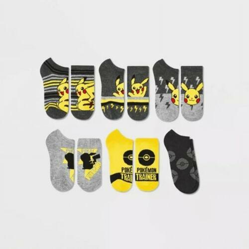 Boys' Pokémon Pikachu 6pk No Show Socks - Gray/Yellow S/M