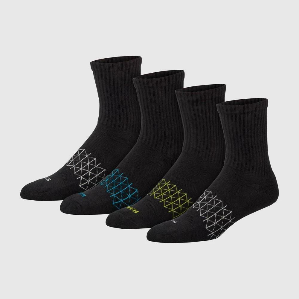 Hanes Men's 3pk +1 Absolute Active Cushioned Crew Socks Black 6-12 Arch Support