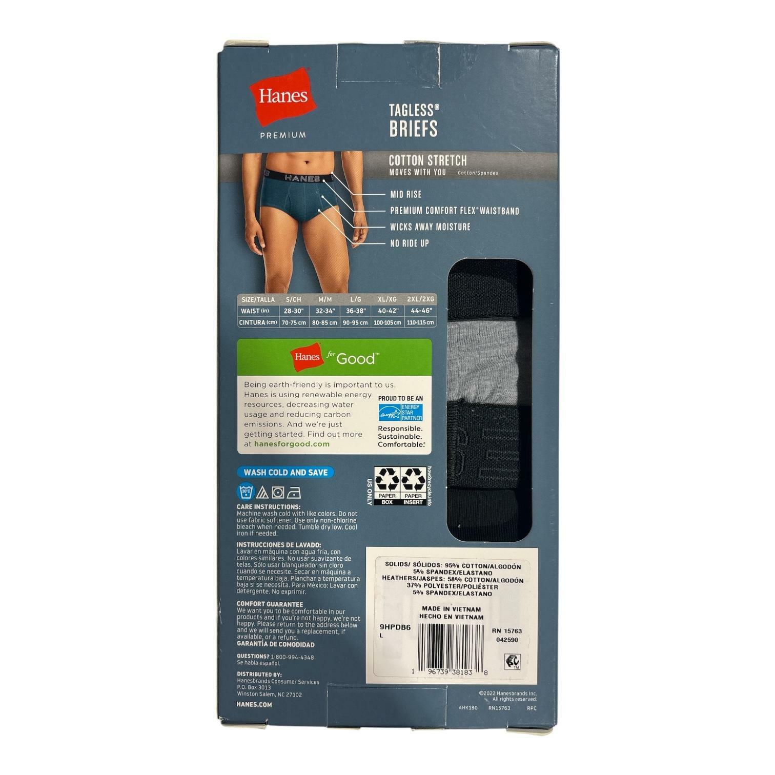Hanes Men's Underwear Briefs, Cotton Mid Rise Briefs, 6 Pk Blk/Blu/Gray Large