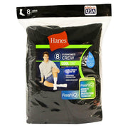 Men's Hanes 8pk Crew Socks with FreshIQ - Black 6-12: Cotton Blend
