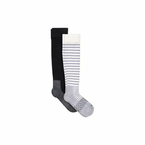 Hanes Women's Wellness 2pk Over Calf Socks, Mild Compression - Gray/Black 5-9