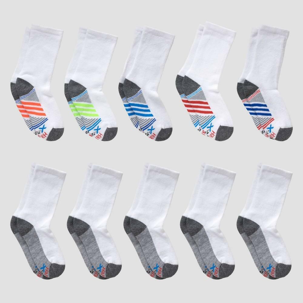 Hanes Boys' 10pk Premium Crew Socks - White S