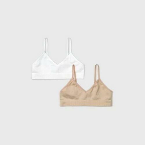 Girls' 2pk Seamless Bra - Cat & Jack™ White/Tan L: Wireless Bralette Pullover