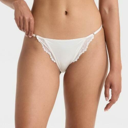 Women's Satin and Lace Lingerie Cheeky Underwear - Auden™ Almond Cream L