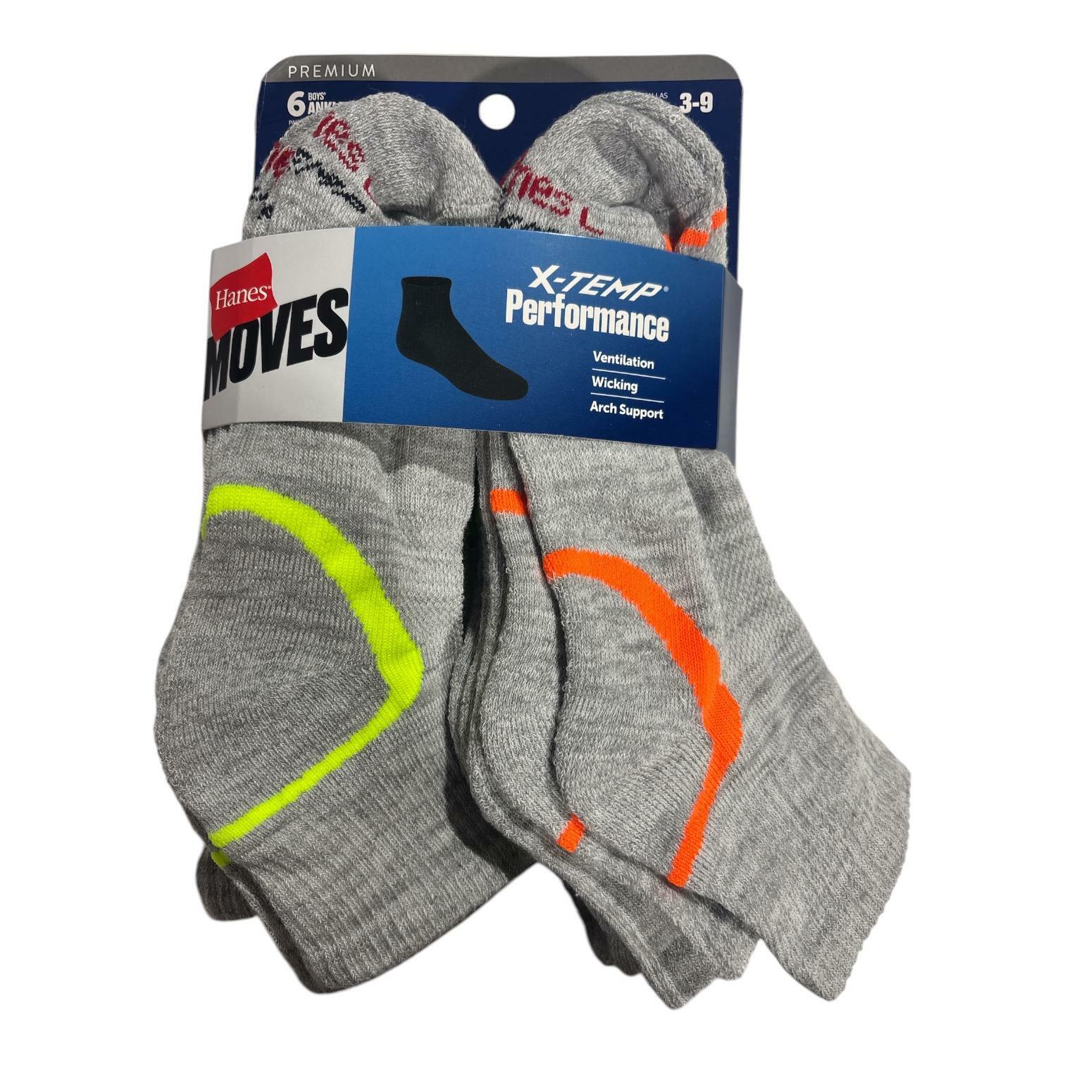Hanes Moves Premium Boys' 6pk 3-9 Ankle Socks - Colors May Vary L