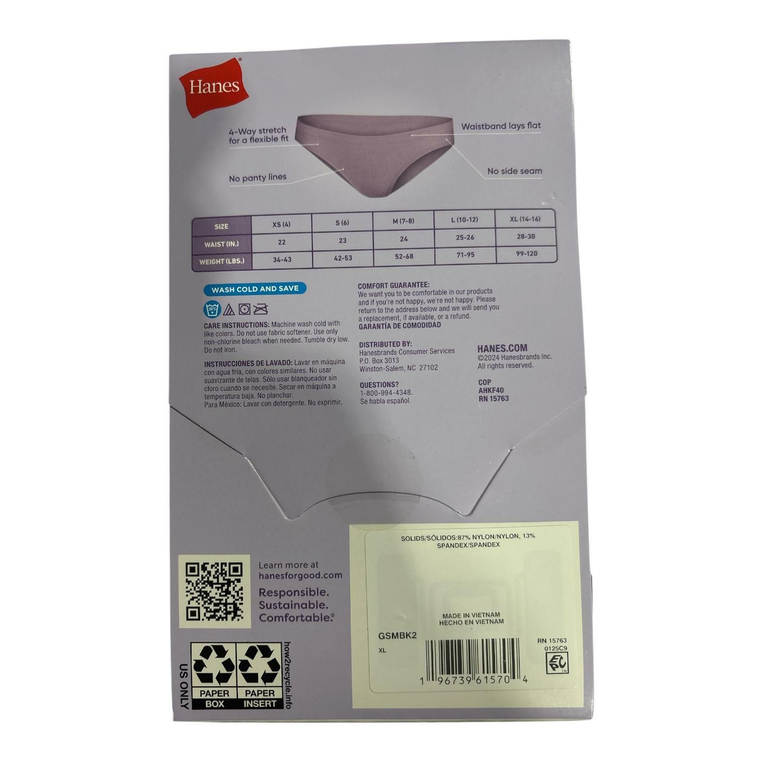 Hanes Underwear Bikini Pack 4-Pack Seamless Panties Stretch Assorted Color XL