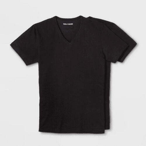 Pair of Thieves Men's 2pk V-Neck Undershirt - Black S: Midweight, Short Sleeve