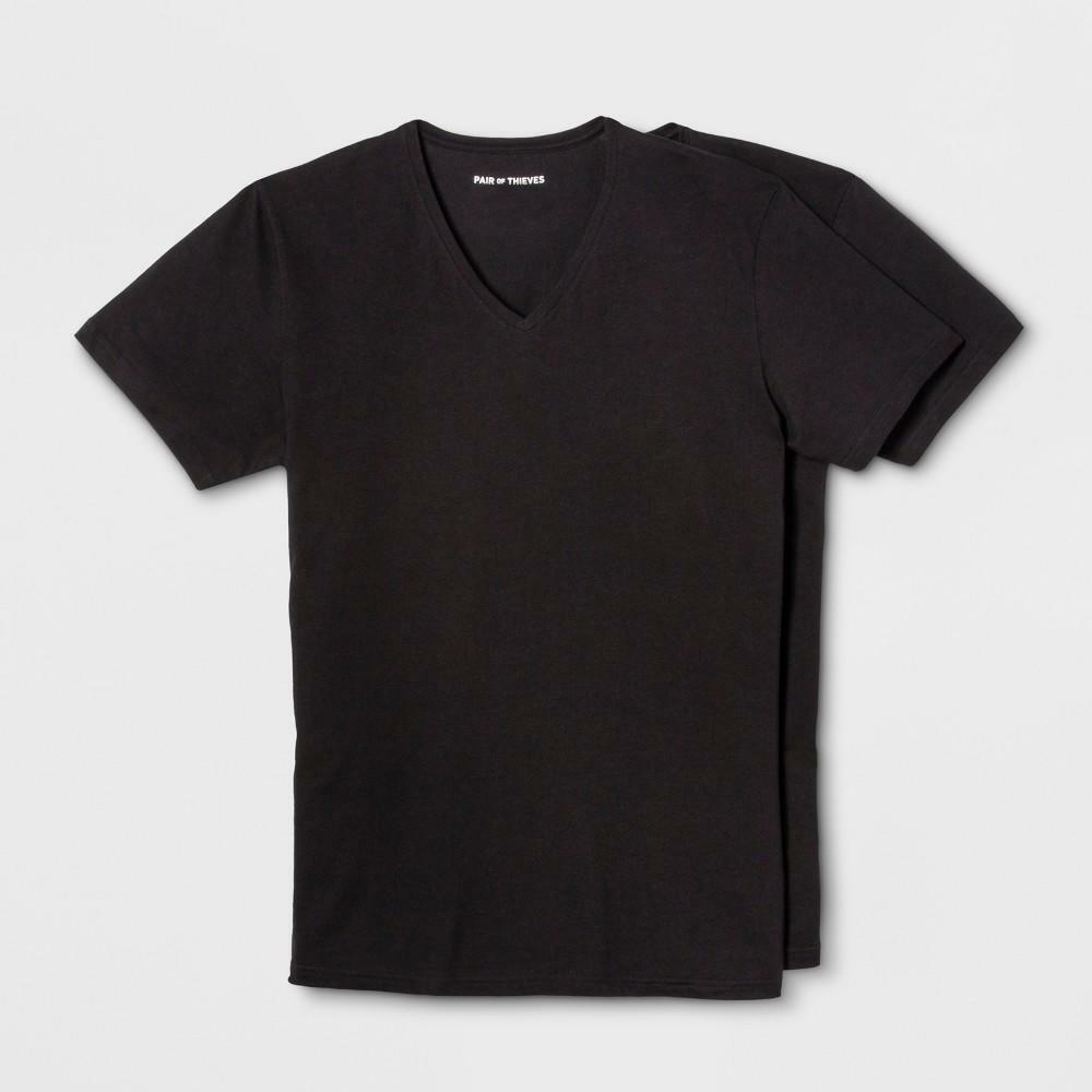 Pair of Thieves Men's 2pk V-Neck Undershirt - Black M: Midweight, Short Sleeve