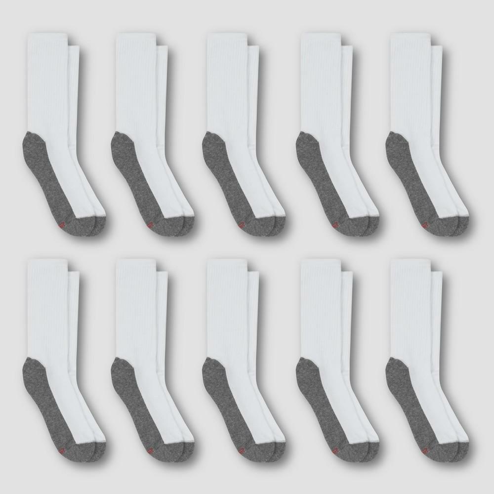 Hanes Premium Men's Crew Socks 10pk - White 6-12: Cushioned Sole