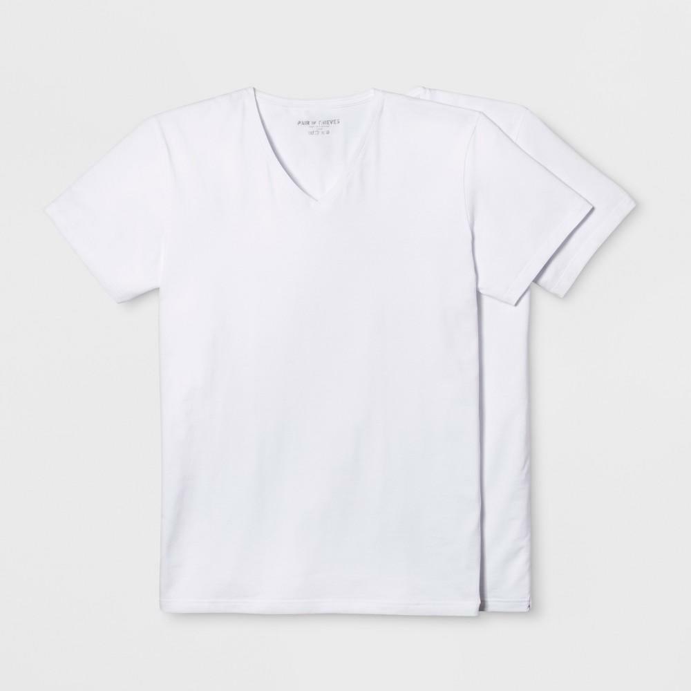 Pair of Thieves Men's 2pk V-Neck Undershirt - White S: Midweight Jersey