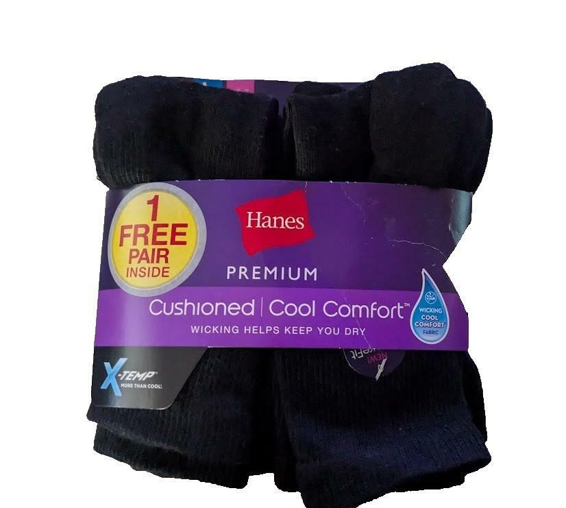 Hanes Premium Women S 7 Pack Cushioned Crew Socks Black Size 5-9 X-Temp