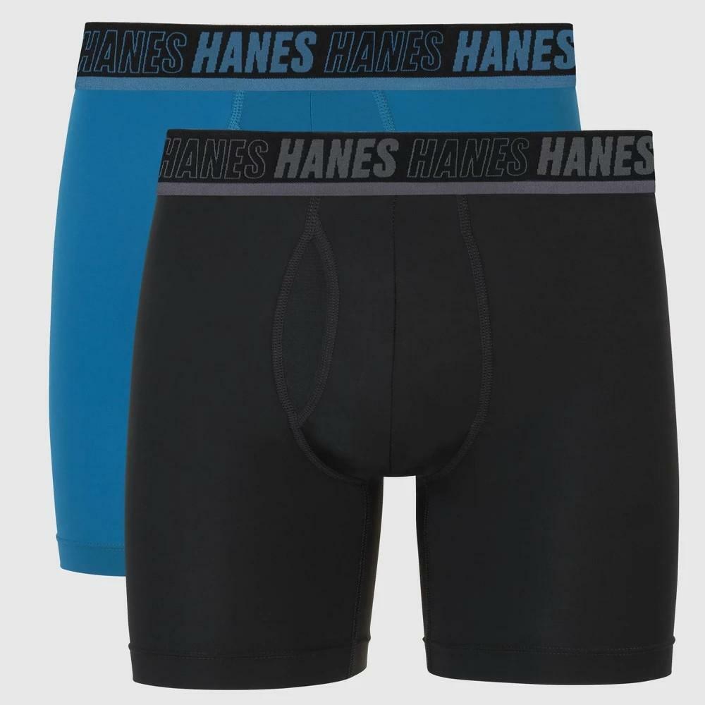 Hanes Premium Men's Total Support Pouch X-Temp Boxer Briefs 2pk - Black/Blue S