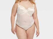 Women's Satin and Mesh Lightly Lined Lingerie Bodysuit - Auden™ Cream XXL