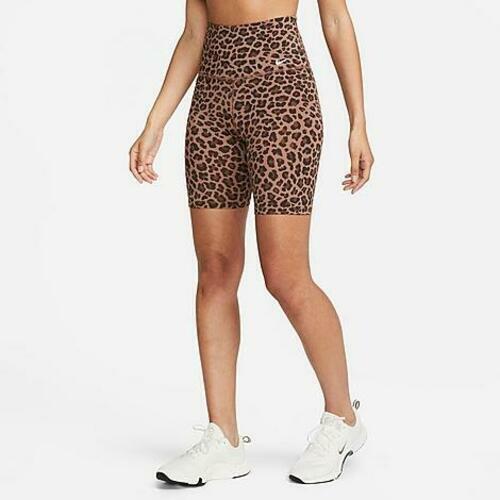 Nike Women's One Dri-FIT Leopard Print 7" Biker Shorts in Brown Size Small
