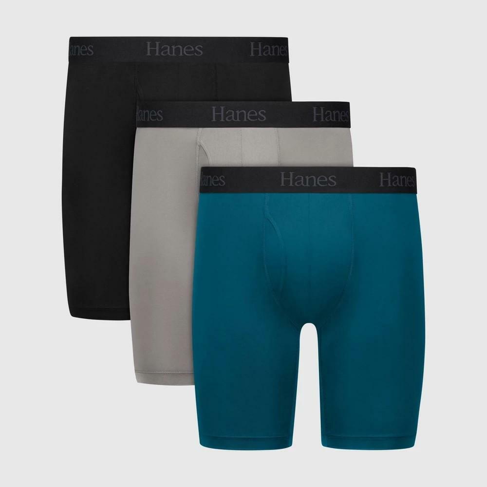 Hanes Originals Premium Men Small Super Stretch Long Leg Boxer Briefs 3pk B/B/G