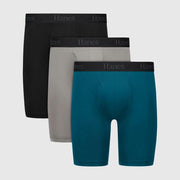 Hanes Originals Premium Men Small Super Stretch Long Leg Boxer Briefs 3pk B/B/G
