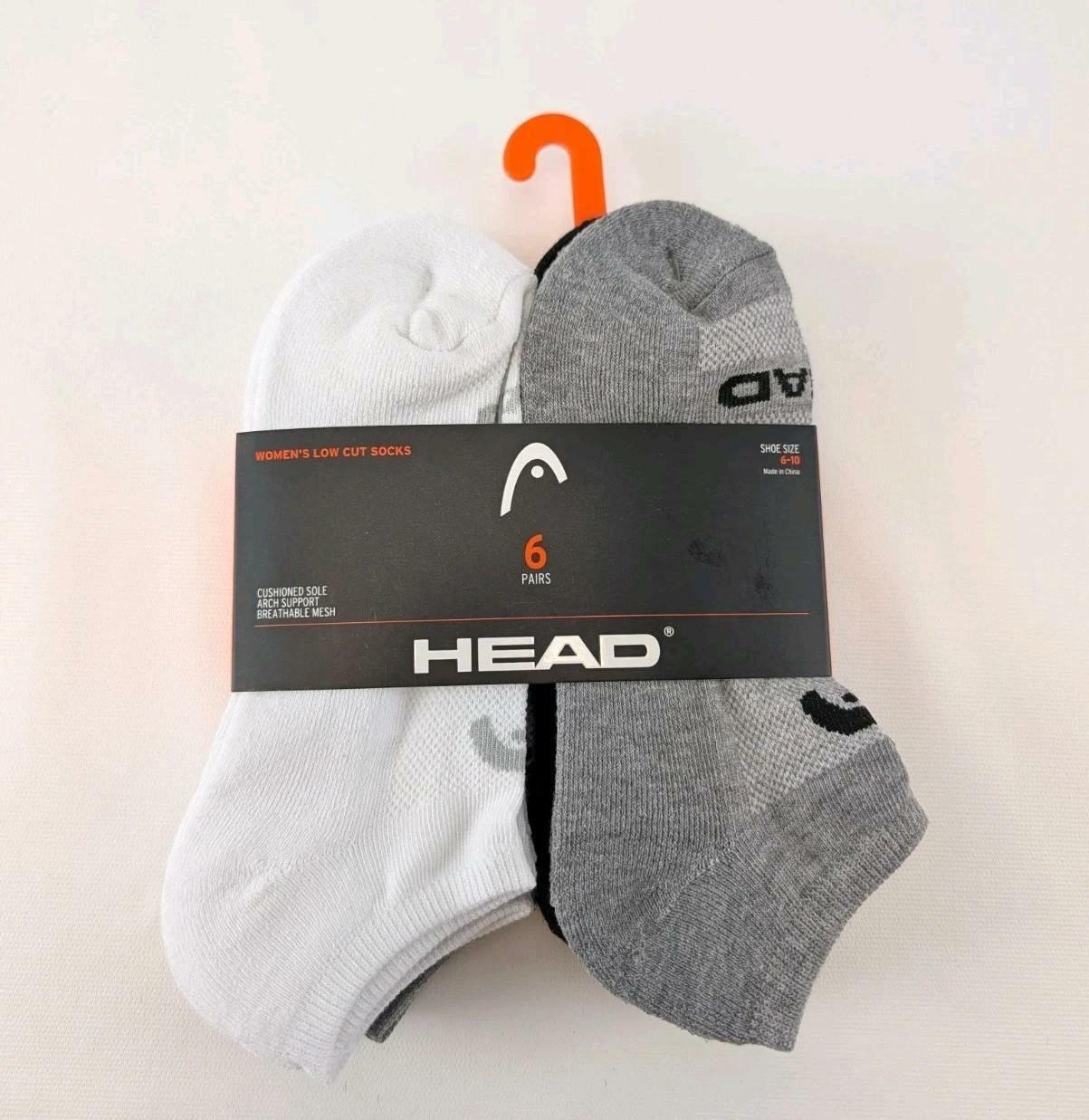 HEAD Womens Socks Low Cut 6 Pairs Size 6-10 White Grey Black Cushioned