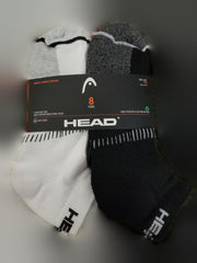 Head Mens 8 Pair Cushioned Ankle Socks, Black/White Shoe Size 7-12