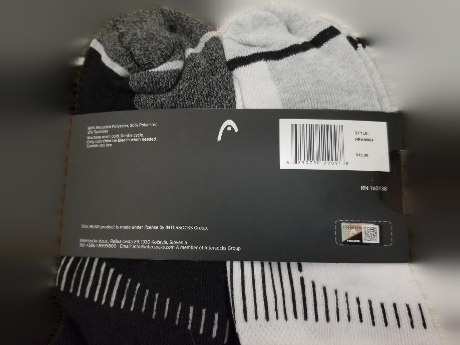 Head Mens 8 Pair Cushioned Ankle Socks, Black/White Shoe Size 7-12