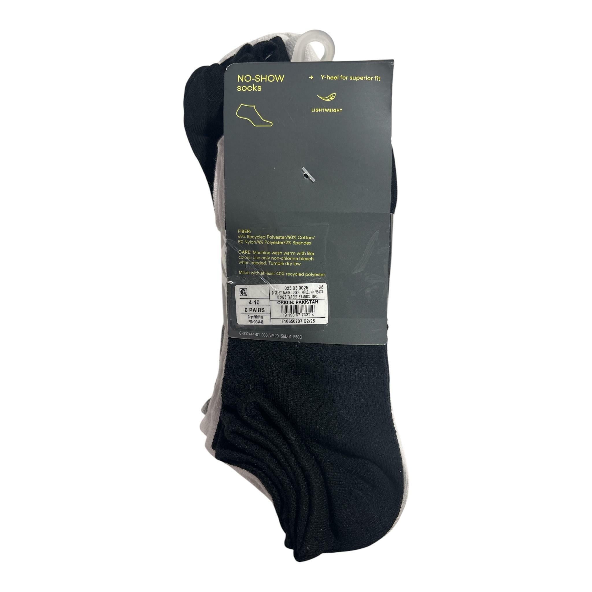 Women's Active Mesh 2) 6 Packs No Show Socks All In Motion White/Gray/Black 4-10