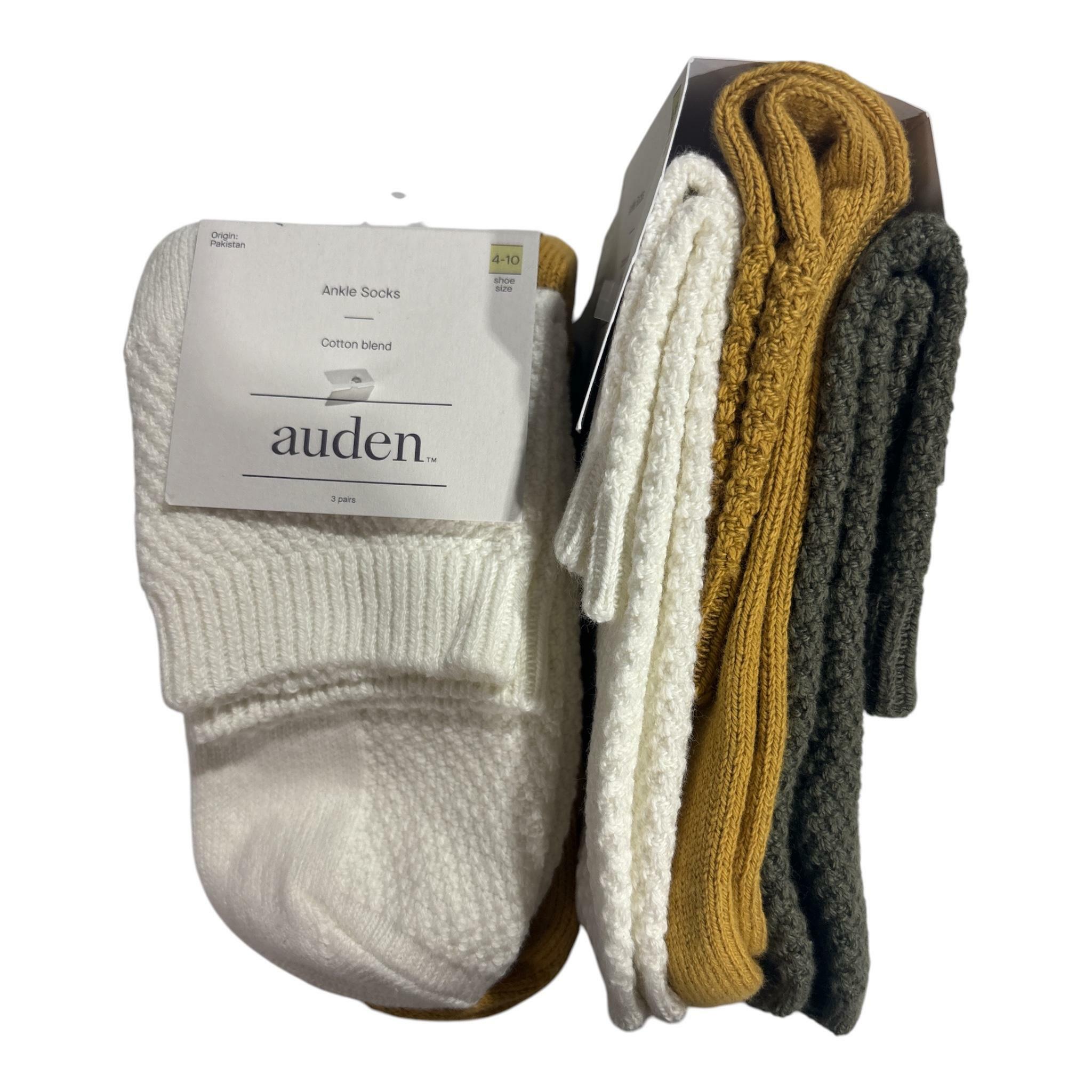 Women's Textured 2) 3pks Ankle Socks Auden Ivory/Gold/Olive 4-10