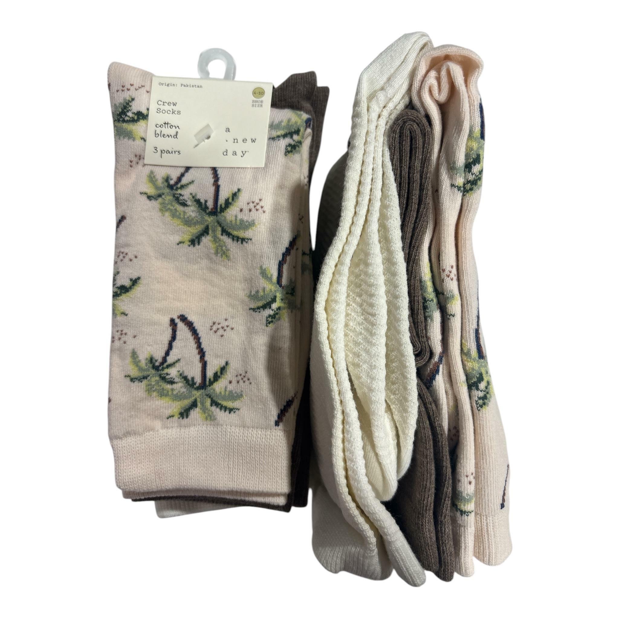 Women's Palm Tree 3) 3pks Crew Socks - A New Day™ Pink/Brown Heather/Ivory 4-10
