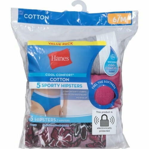 Womens  Hanes Cotton Sporty Hipsters  5 Pack Assorted Medium